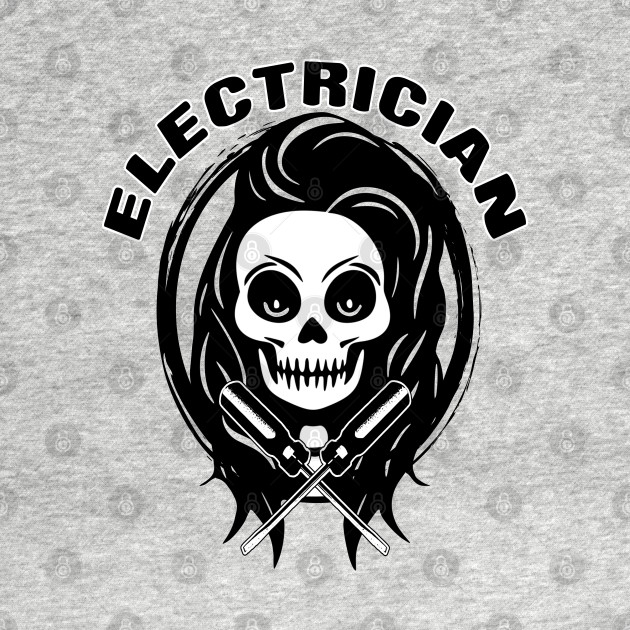 Female Electrician Skull and Screwdriver Black Logo by Nuletto